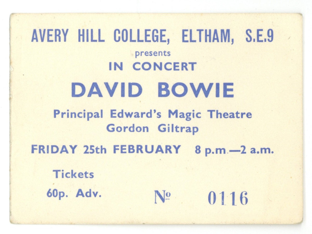 David Bowie Avery Hill Collage ticket stub 1972