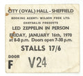 Led Zeppelin City Hall Sheffield Ticket Stub 1970
