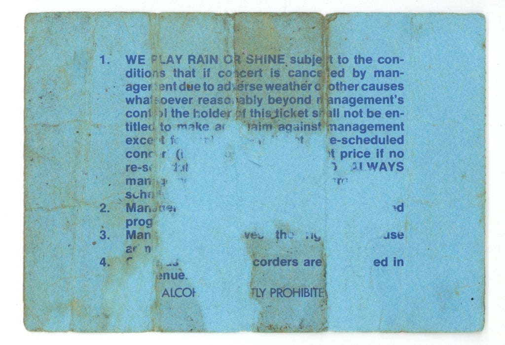 Bob Marley and The Wailers Auckland Ticket Stub 1979