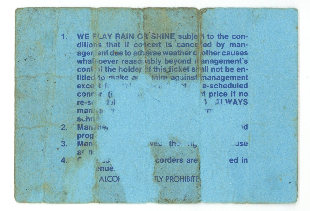 Bob Marley and The Wailers Auckland Ticket Stub 1979