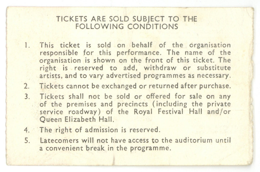 David Bowie Royal Festival Hall South Bank Ticket Stub 1972