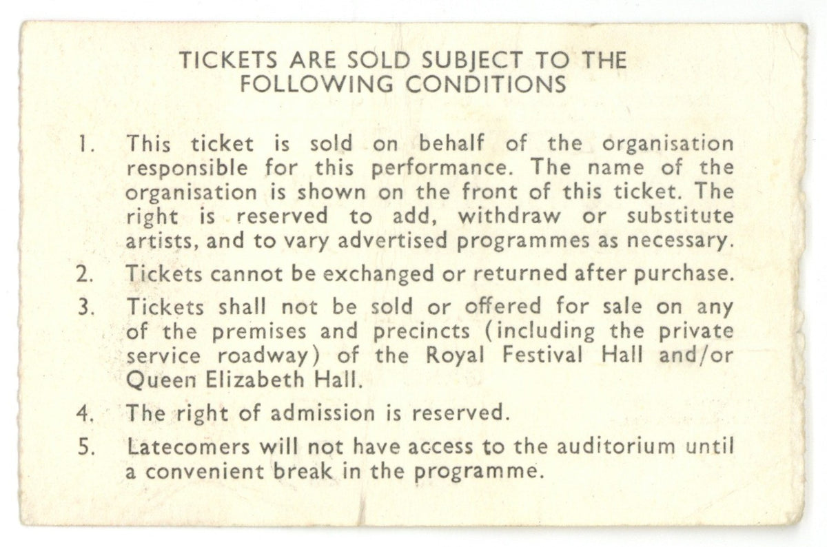 David Bowie Royal Festival Hall South Bank Ticket Stub 1972