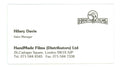 Hillary Davis hand made films business card