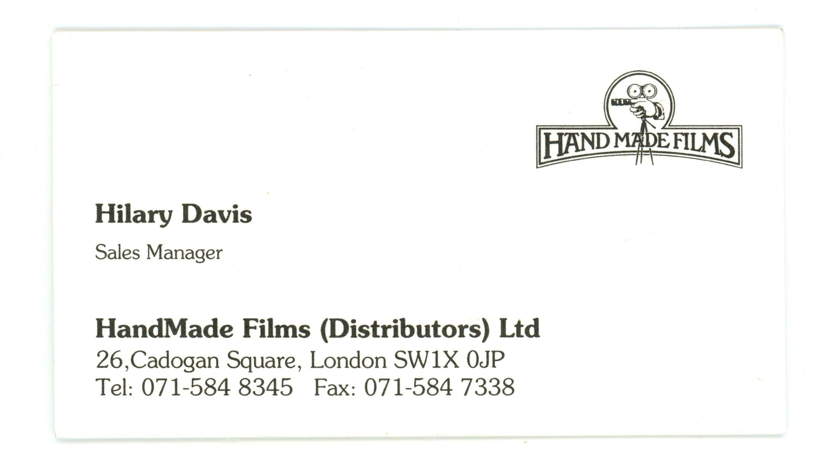 Hillary Davis hand made films business card