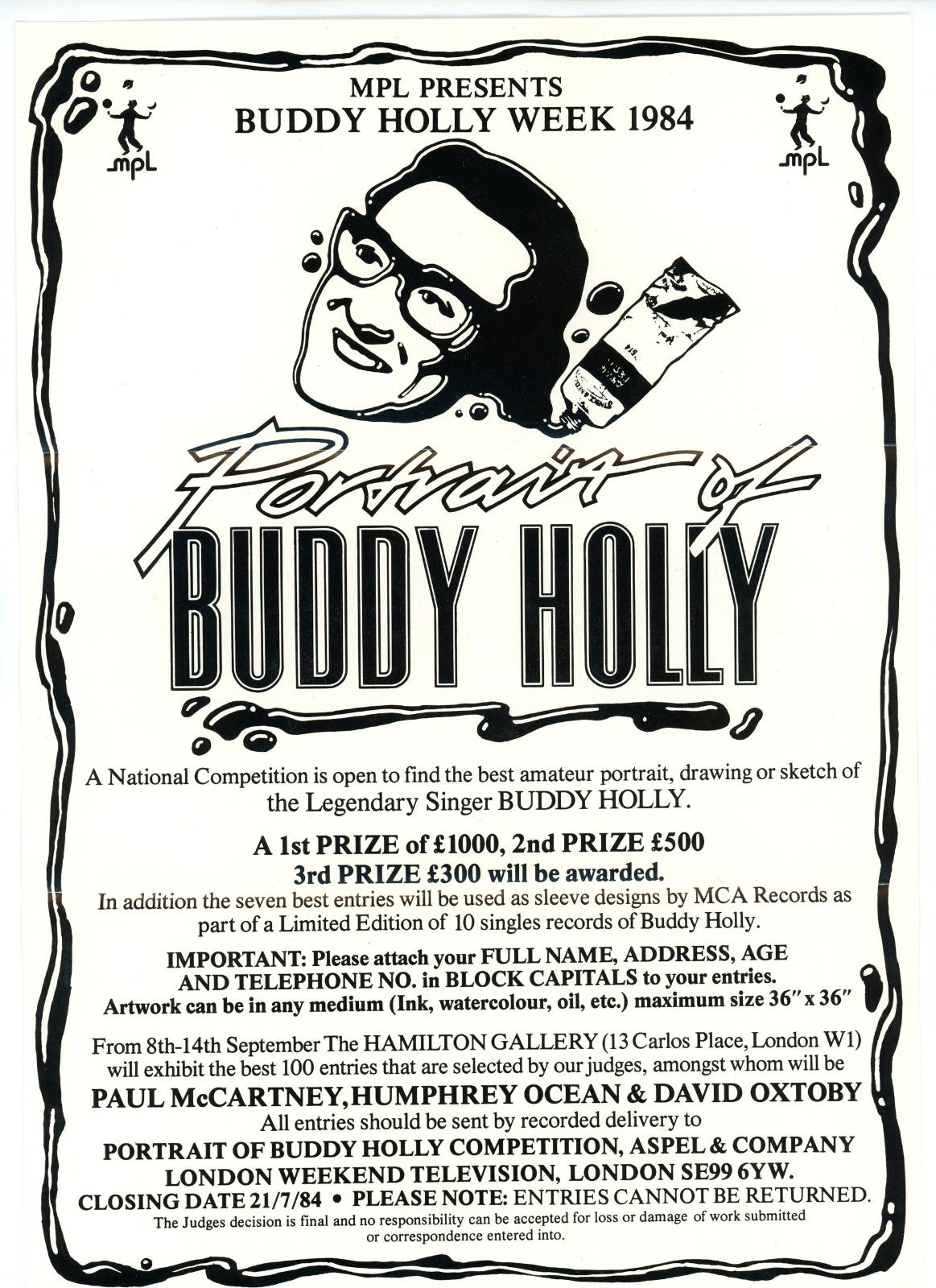 MPL 1984 Buddy Holly Week portrait competition slip