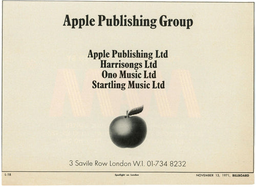 Apple Publishing Advert November 1971 Billboard Magazine