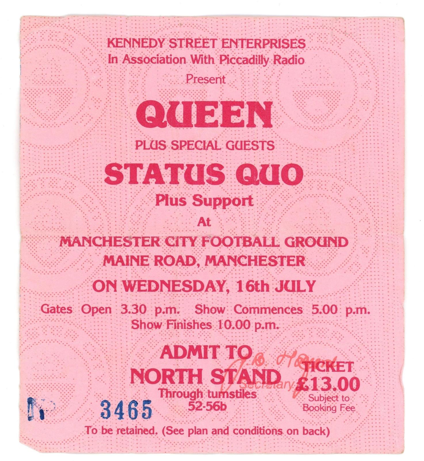 Queen and status Quo 16th July 1986 used ticket