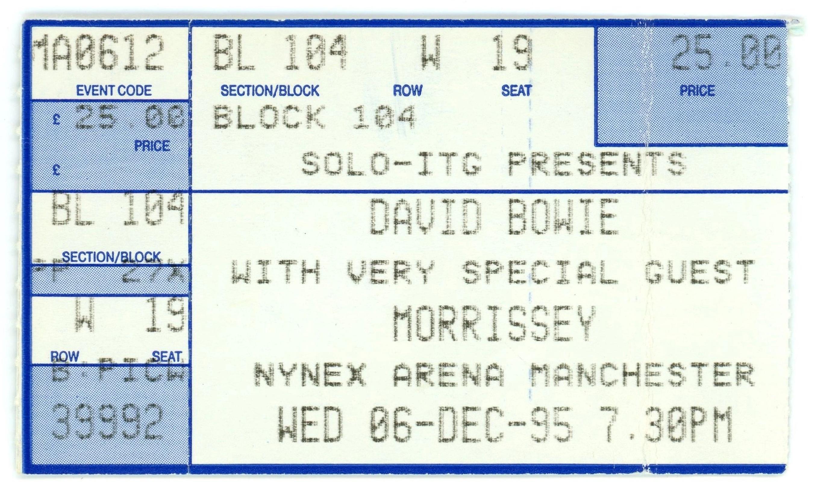 David Bowie and Morrissey 1995 Concert ticket Manchester