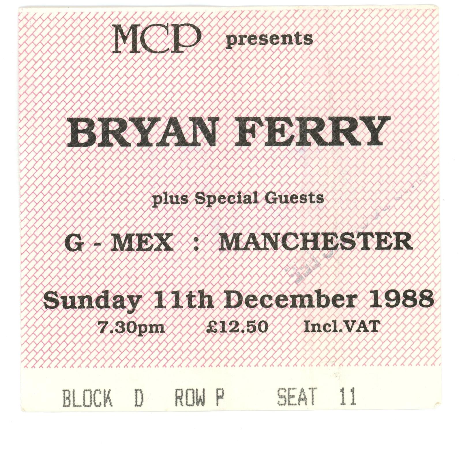 Bryan Ferry 1988 Used Concert ticket Manchester