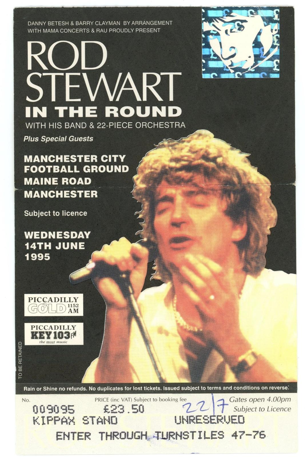 Rod Stewart 1995 Manchester used Concert ticket