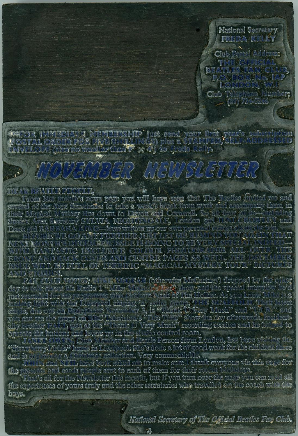 The Beatles monthly magazine printing plate No 52