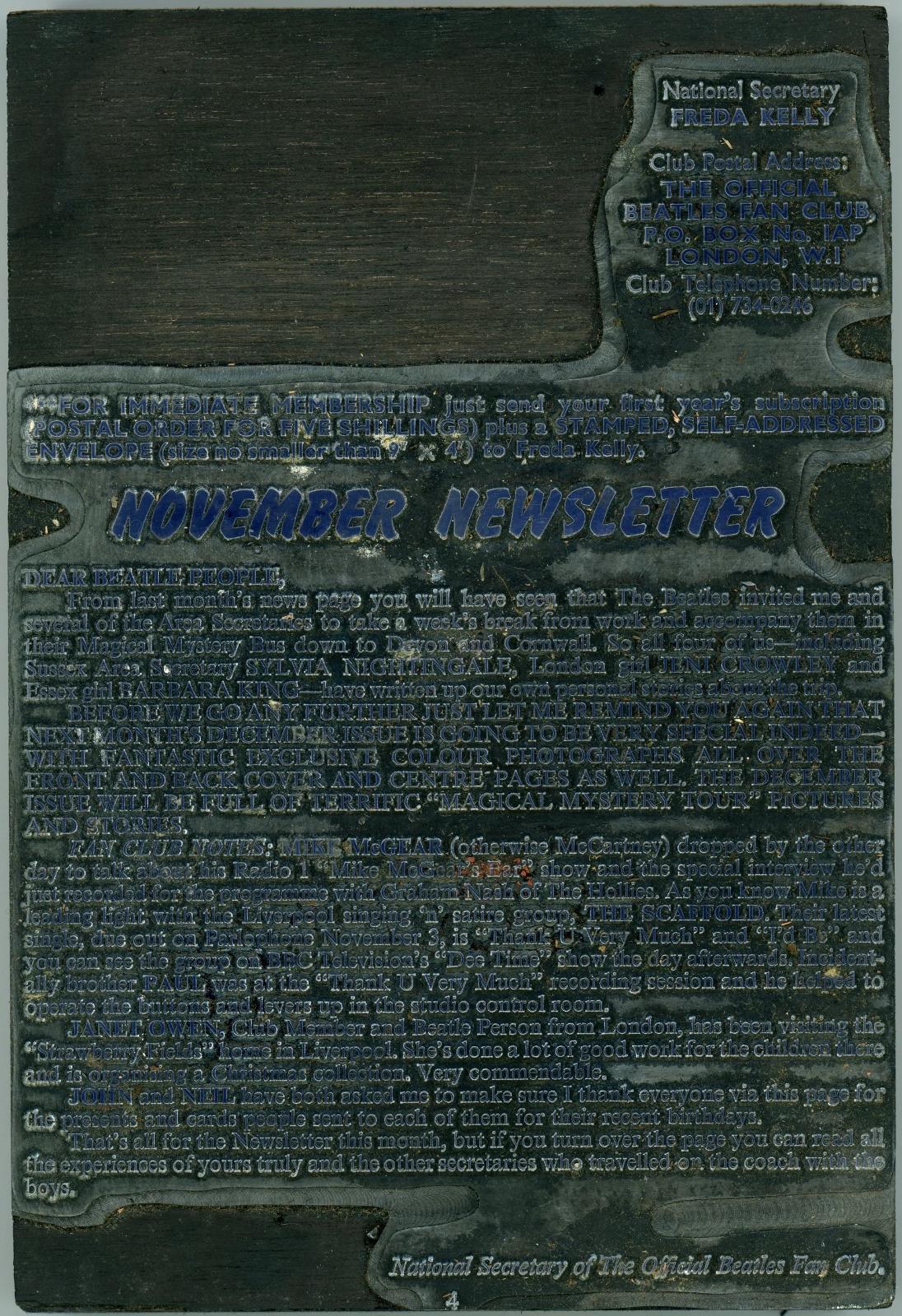 The Beatles monthly magazine printing plate No 52