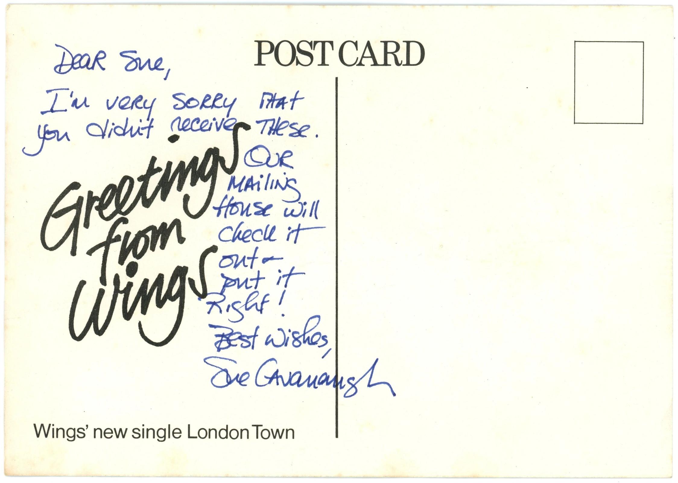 A London Town promotional postcard sent from Mpl