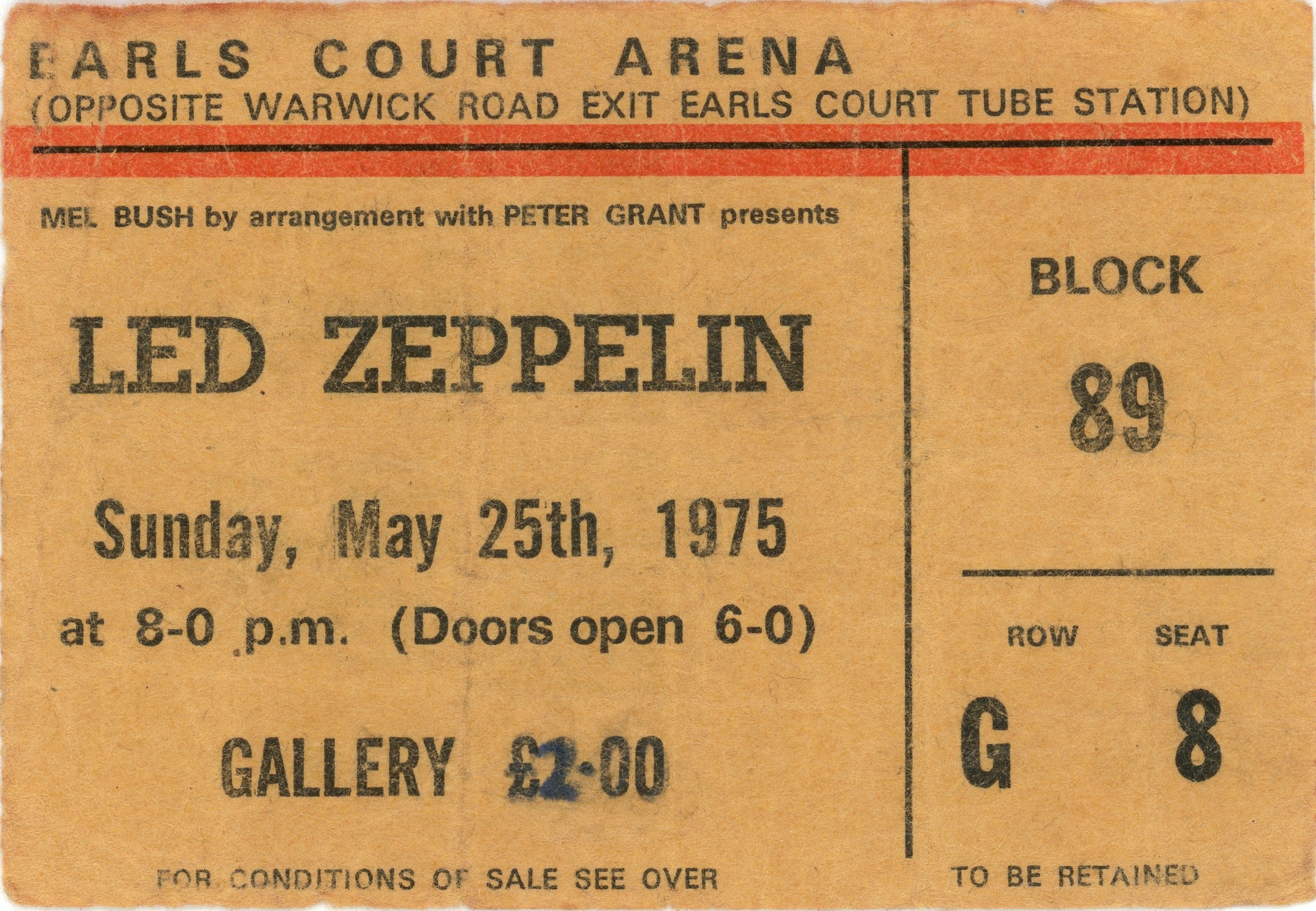 Led Zeppelin Earls Court Arena London 1975 Concert Programme And Ticket Stub