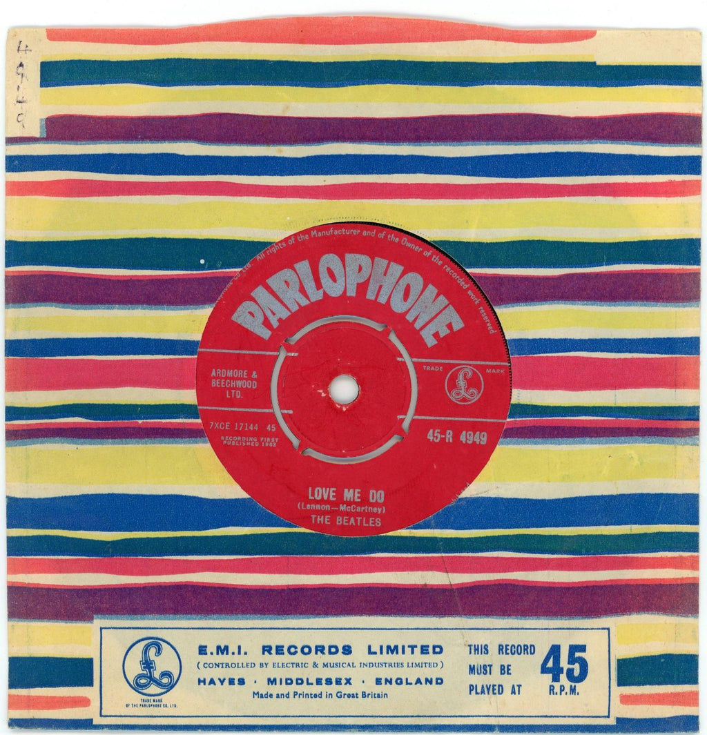 The Beatles Parlophone Love Me Do 7" Single No Made In GT. Britain text