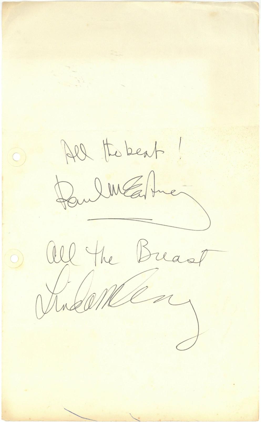 Paul and Linda McCartney autographs 1976