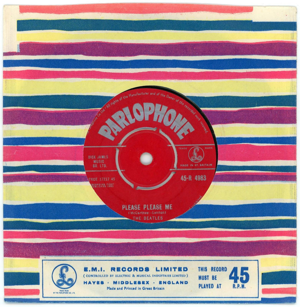 The Beatles Parlophone Please Please Me 7" Single Made In GT. Britain text