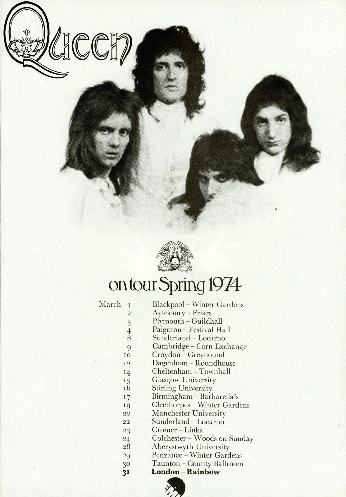 Queen Spring 1974 Tour handbill flyer