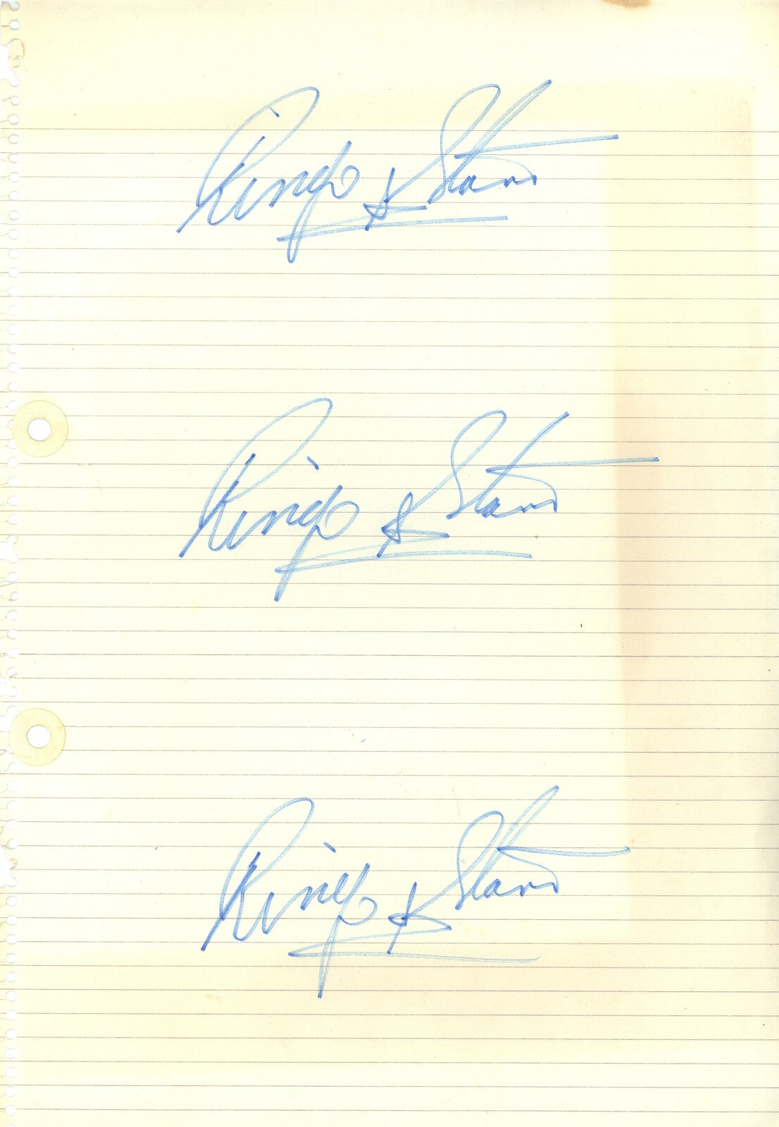 Ringo Starr triple-signed sheet 1976