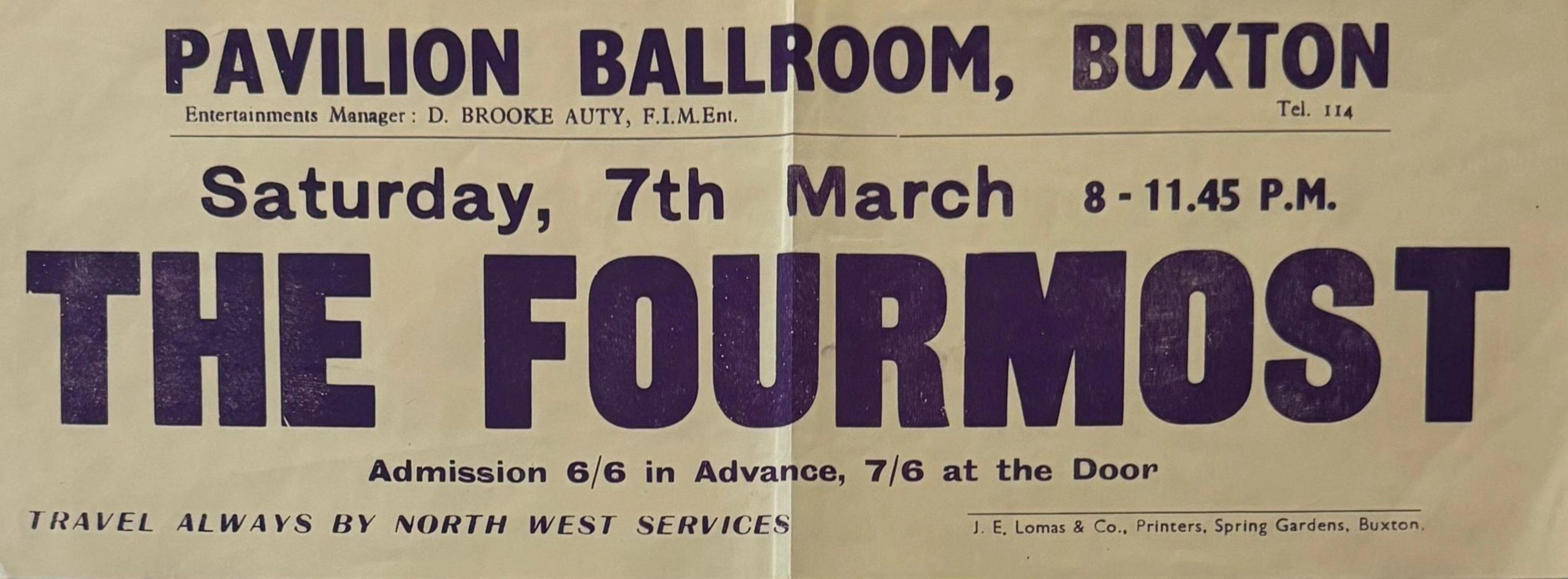 The Fourmost pavilion ballroom Buxton banner 1964