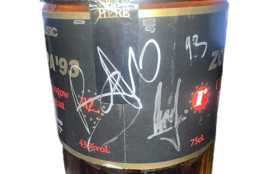 U2 signed Zooropa Tour commemorative Whisky bottle 1993