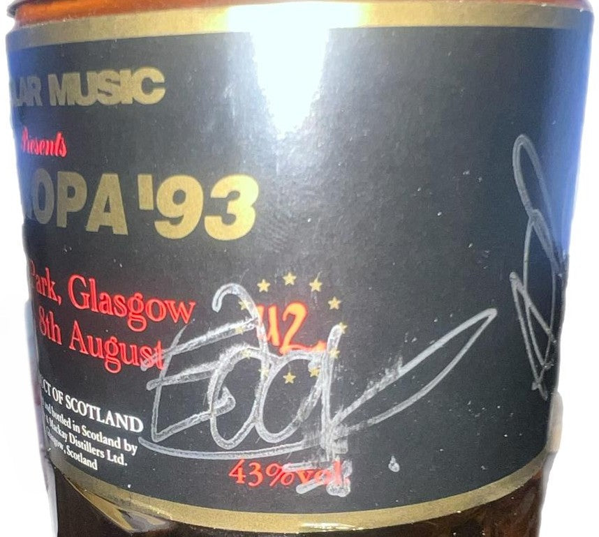U2 signed Zooropa Tour commemorative Whisky bottle 1993
